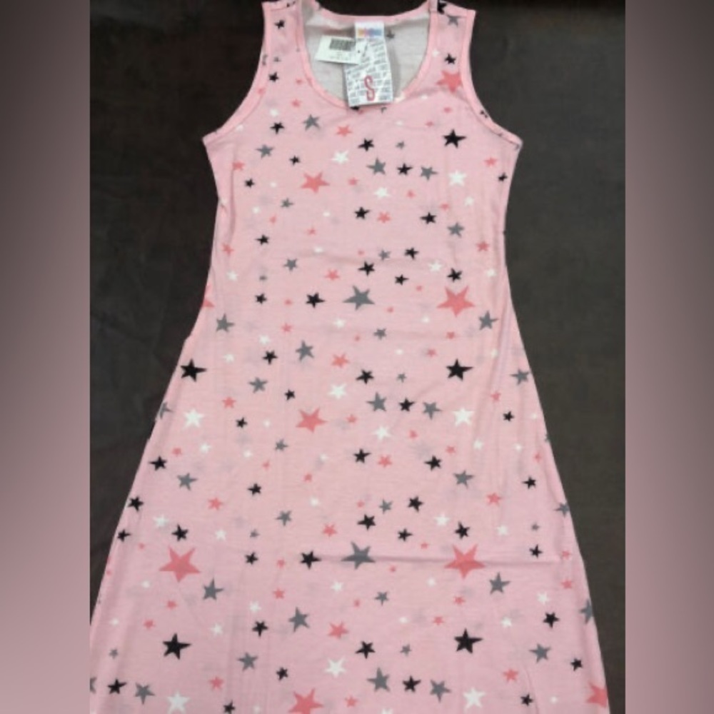 Lularoe Dani Stretch Pink White Gray Black Stars Long Maxi Dress Size Small